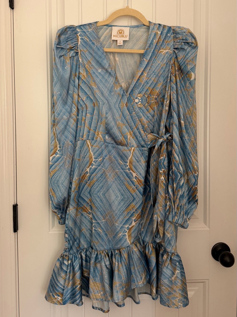 Nicoblu Blue & Gold Wrap Midi Dress